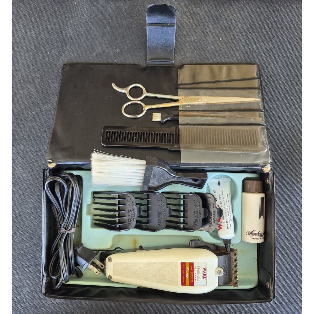 Vintage Wahl Hair Clippers Trimmer Model MC Heavy Guards With Box And Accessorie
